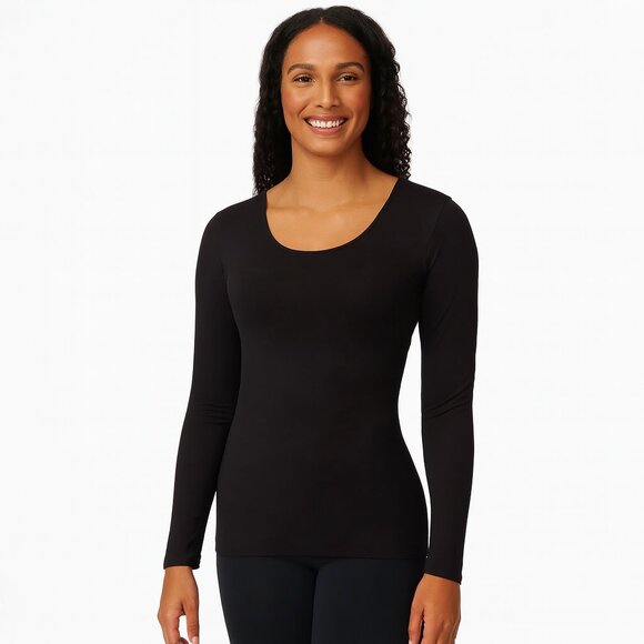 32 Degrees Heat Womens Long Sleeve Scoop Neck Black 2-pack, L - Picture 1 of 5